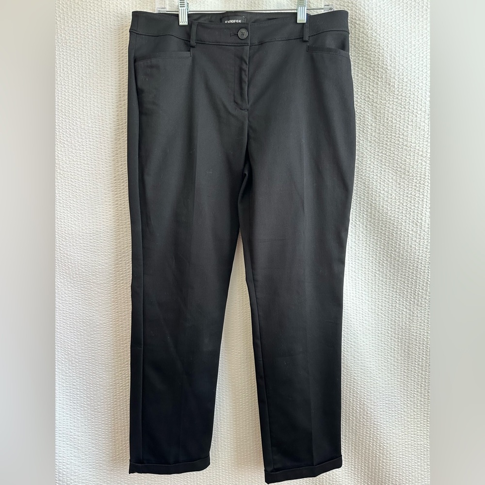 EXPRESS Black Straight Leg Mid Rise Trouser Pants Size 12R Stretch Workwear NWOT